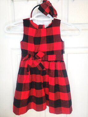 ⚡BOGO⚡ Carter's Toddler Girls Red & Black Buffalo Plaid Dress 3T with Headband